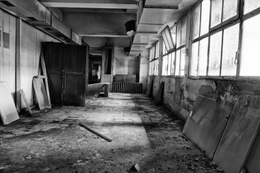Old abandoned factory, urban background 
