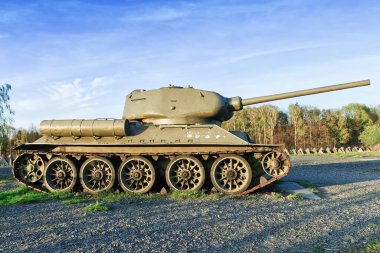 Old tank in green meadow