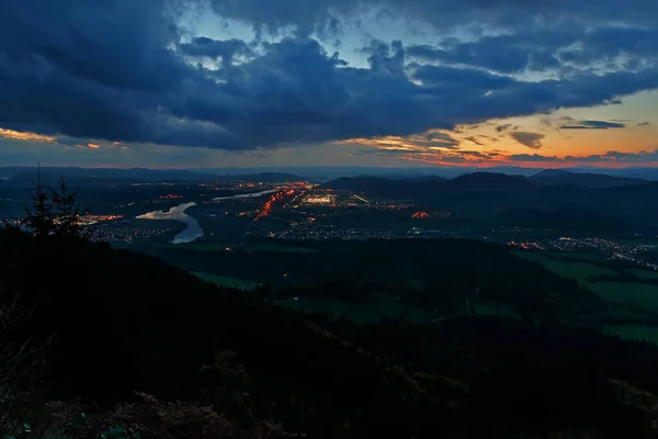 view of the night city from the mountains in Slovakia (Mala Fatra mountain, city Zilina)