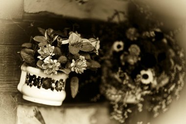 rural decoration flower on the wall black and white