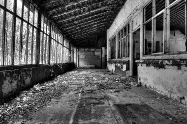 Old abandoned factory, urban background 