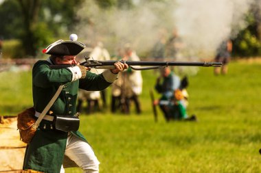 KOLIN, CZECH REPUBLIC - JUNE 16TH, 2019: The historical appearance of the Battle of Kolin between Prussian and Austrian troops played by amateur historical groups