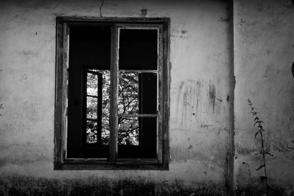 Wooden Windows Old Village House — Stockfoto