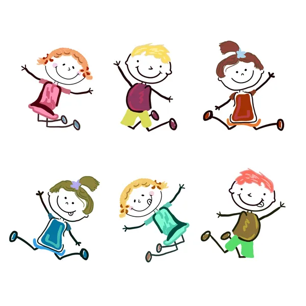 A small group of pupils jump — Stock Photo, Image