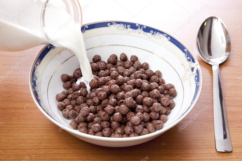 Chocolate cereals with milk