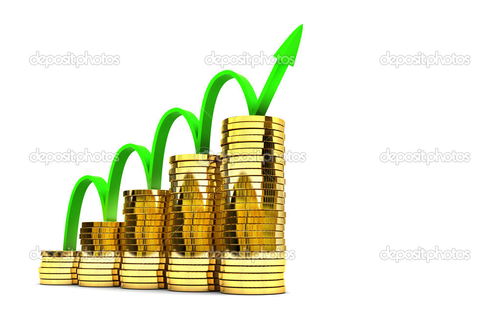 Business Graph with arrow and coins for profits and gains