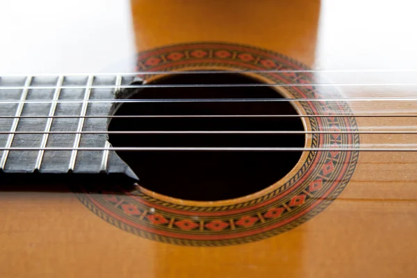 Classical guitar soundboard pink strings — Stock Photo, Image