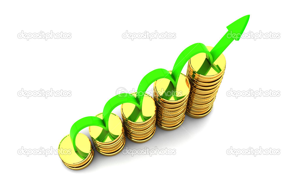 Business Graph with arrow and coins for profits and gains