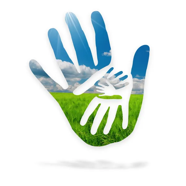 Händer i naturen - logotyp — Stockfoto