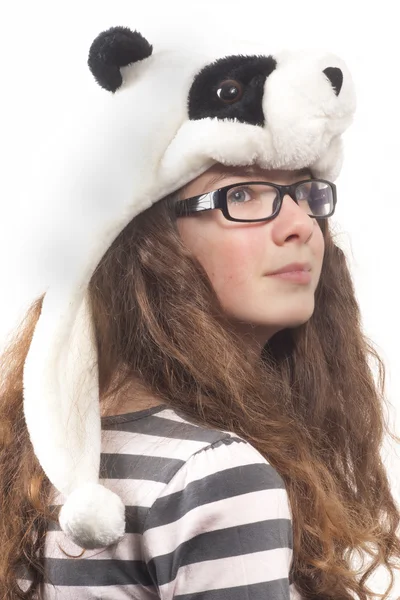 Girl with panda hat — Stock Photo, Image