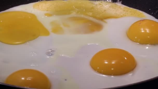 Huevo escalfado. Huevo frito. Imagen horizontal de huevos fritos en una sartén . — Vídeo de stock