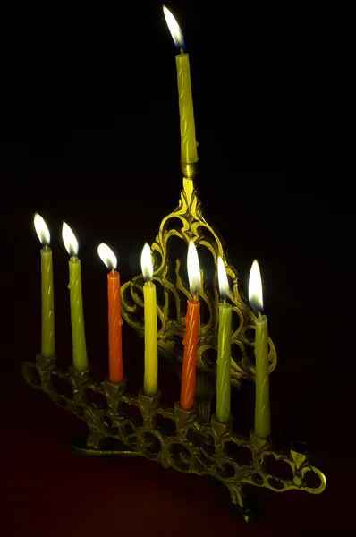 Hanuka svíčky v hanukkiya — Stock fotografie