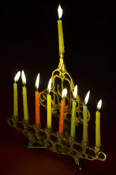 Hanuka candles in hanukkiya — Stock Photo, Image