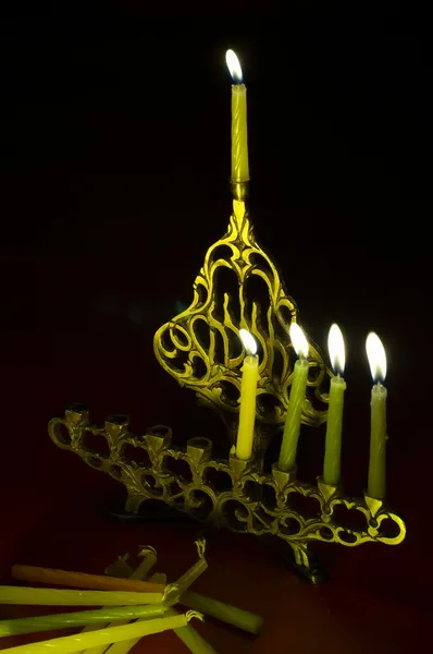Hanuka candles in hanukkiya — Stock Photo, Image