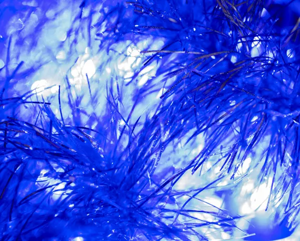 Luminoso Sfondo Blu Lucido Fili Lame Ghirlanda Luminosa — Foto Stock