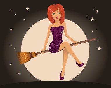 uçan süpürge üzerinde seksi halloween cadı
