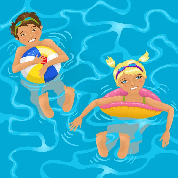 Dos niños en el agua — Vector de stock