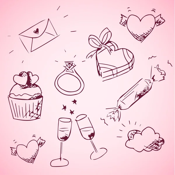 Icônes de Saint-Valentin sketchy — Image vectorielle