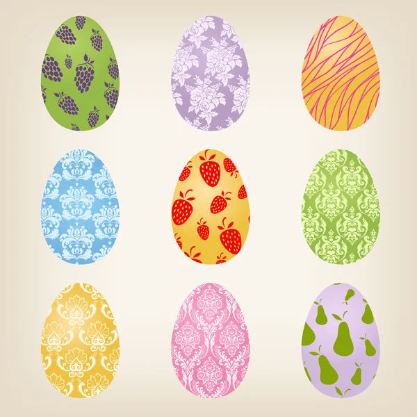 Set de nueve huevos de Pascua — Archivo Imágenes Vectoriales