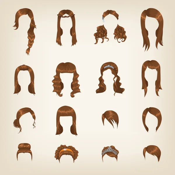 Uppsättning av kvinnliga brunt hår — Stock vektor