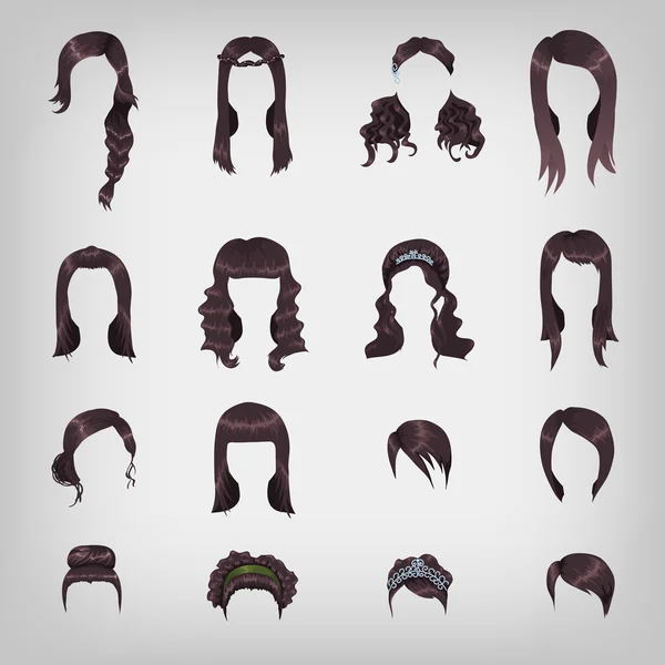 Assortment of female brunette hair — Stock Vector