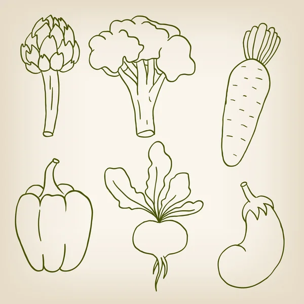 Conjunto de seis verduras lindas — Vector de stock