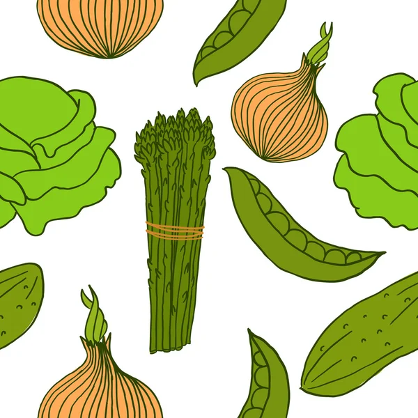 Fondo sin costuras con diferentes verduras — Vector de stock