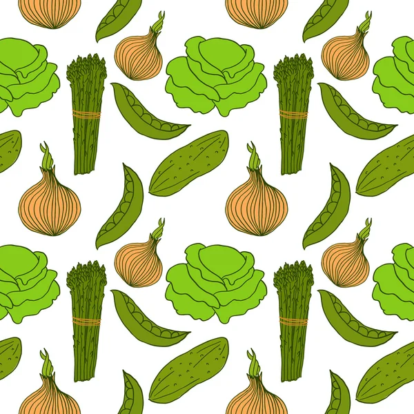 Fondo sin costuras con diferentes verduras — Archivo Imágenes Vectoriales