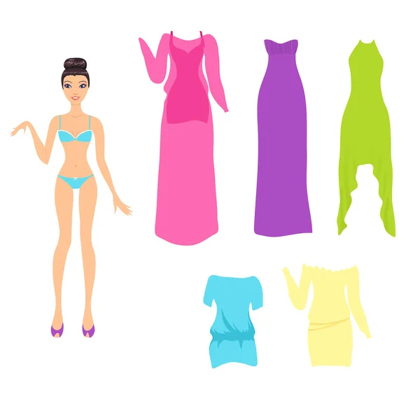 Oblékni panenku s sortiment letních šatů — Stockový vektor