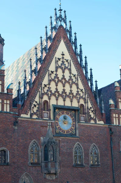 Clock Town Hall Market Square Wroclaw Historical Tourist Attractions Poland — Stock Photo, Image