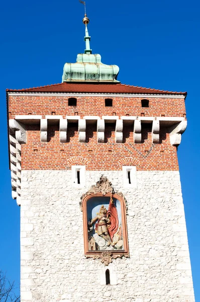 Krakow Daki Florian Tower Basrelief Polonya Tarihi Turistik Yerler — Stok fotoğraf