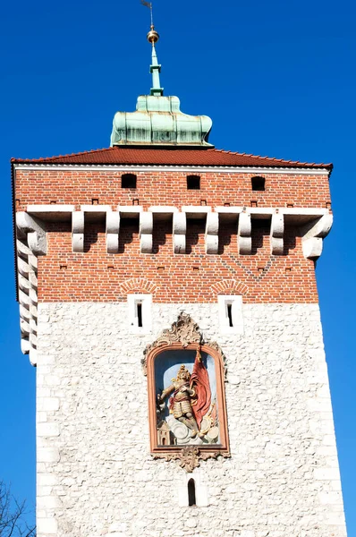 Basrelief Florian Toronynál Krakkóban Történelmi Turisztikai Látványosságok Lengyelországban — Stock Fotó