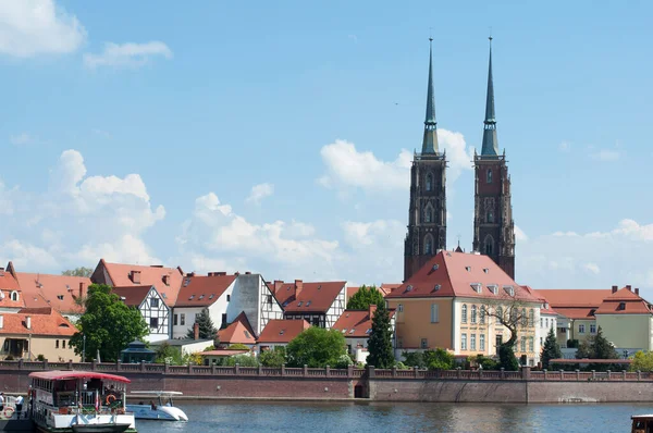 Embankment Wroclaw Odra River View Cathedral John Baptist Tumsky Island — 图库照片