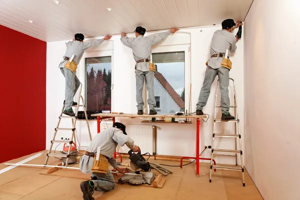 Crown Molding Installation. Royalty Free Stock Photos