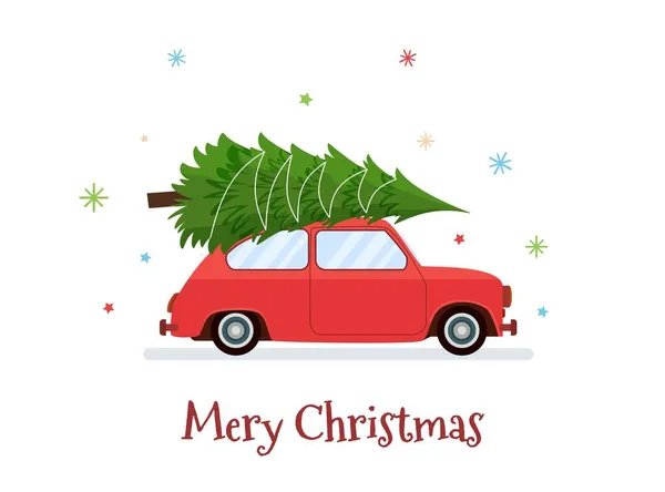 Car with Christmas tree — Stock Vector
