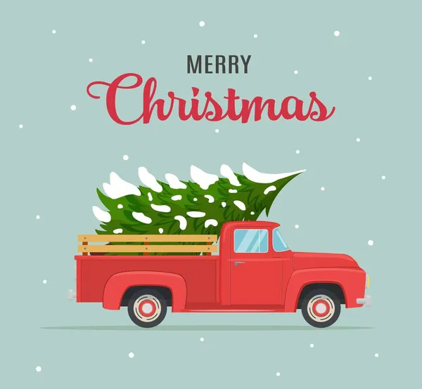 Etro roter Pickup mit Weihnachtsbaum — Stockvektor