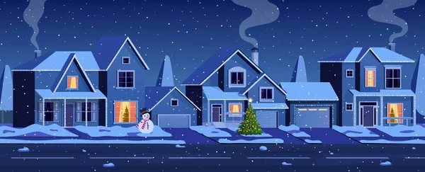 Maisons résidentielles avec décoration de Noël — Image vectorielle