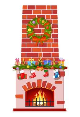 Beyaz arka planda izole edilmiş Noel şöminesi