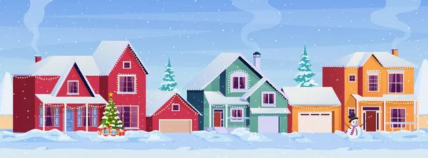 Domy mieszkalne z dekoracją świąteczną — Wektor stockowy