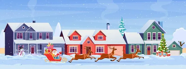 Casas residenciais com decoração de Natal —  Vetores de Stock