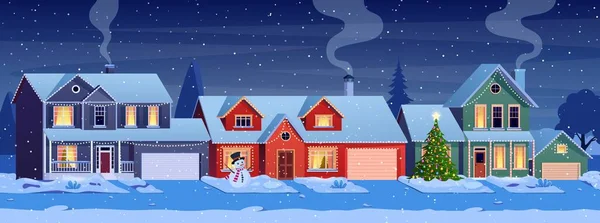 Житлові будинки з різдвяною прикрасою — стоковий вектор
