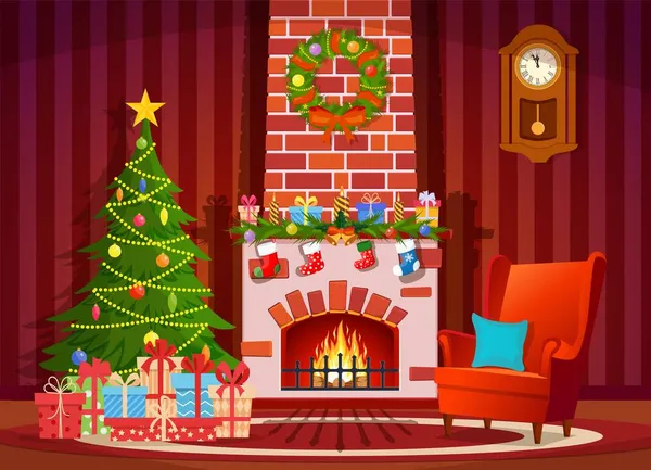 Boże Narodzenie Wnętrze salonu — Wektor stockowy