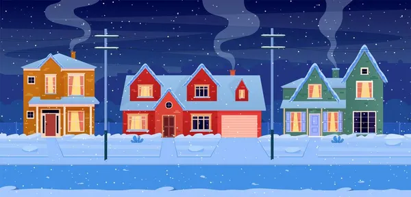 Construction municipale maisons hiver rue paysage urbain — Image vectorielle