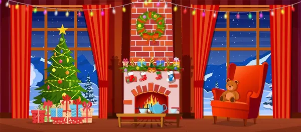 Boże Narodzenie Wnętrze salonu — Wektor stockowy
