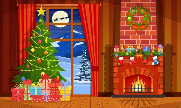 Vánoční interiér obývacího pokoje — Stockový vektor