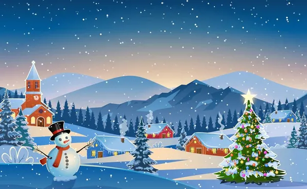 冬の雪景色と家 — ストックベクタ