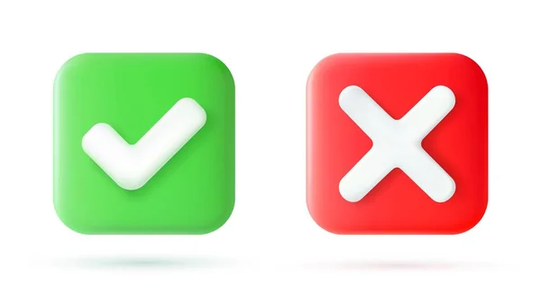 Marca de verificación de marca verde y símbolos de marca cruzada — Vector de stock
