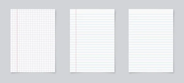 Set of realistic blank sheets of square and lined paper — Stock Vector
