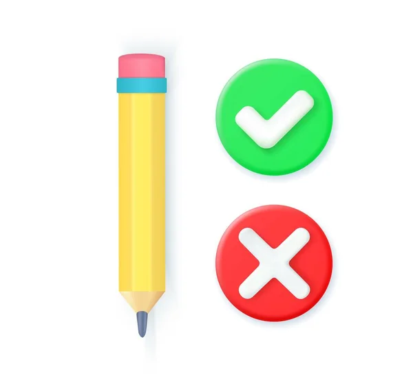 Pencil with tick and cross icon. — Wektor stockowy