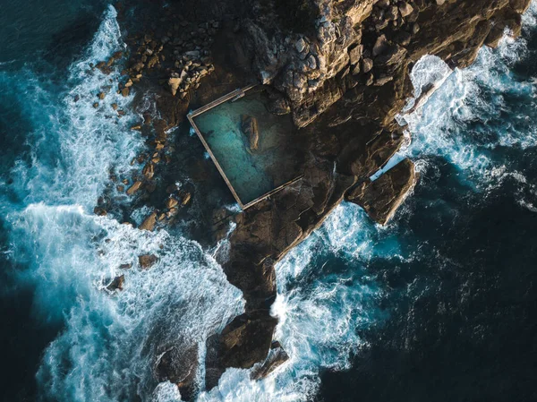 Curl Curl Ocean Rock Pool Built Side Cliff Aerial View — Stock Photo, Image